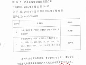 瀘州昊成實業(yè)有限責任公司第二十六批次招商結果公示